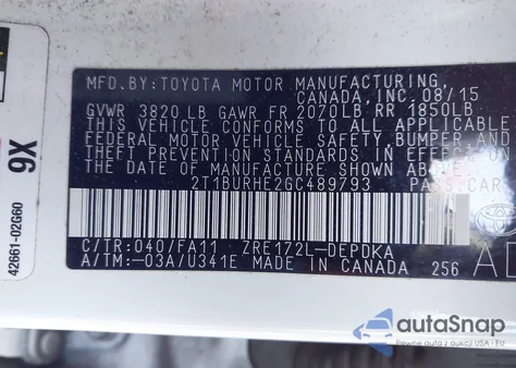 2016 Toyota Corolla L из США, поврежденный, VIN 2T1BURHE2GC489793